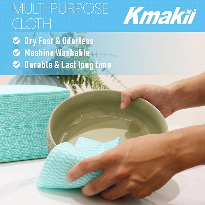 KMAKII Handi Wipe Reusable Cloths - Multi-Purpose Disposable Dish Cloths and Towels, Ultra Absorbent, Fast-Dry, Durable Cleaning Wipes for Kitchen and Home, Green, 11.8 x 21 inches, Pack of 80