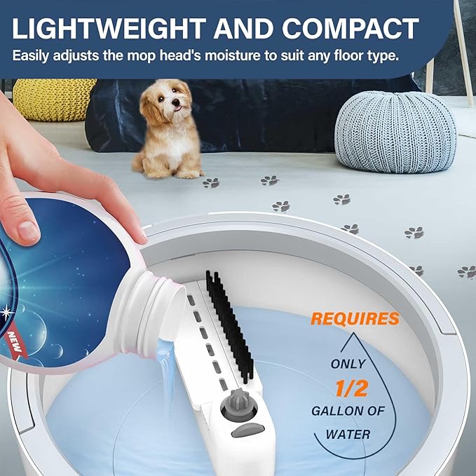 VENETIO Water Filtration Microfiber Spin Mop and Bucket Set – Self Wringing Wet Dry All-in-One Round Mop System with 2 Pads, Safe on All Floor Types Hardwood, Marble, Tile, Vinyl, Laminate, White/Grey