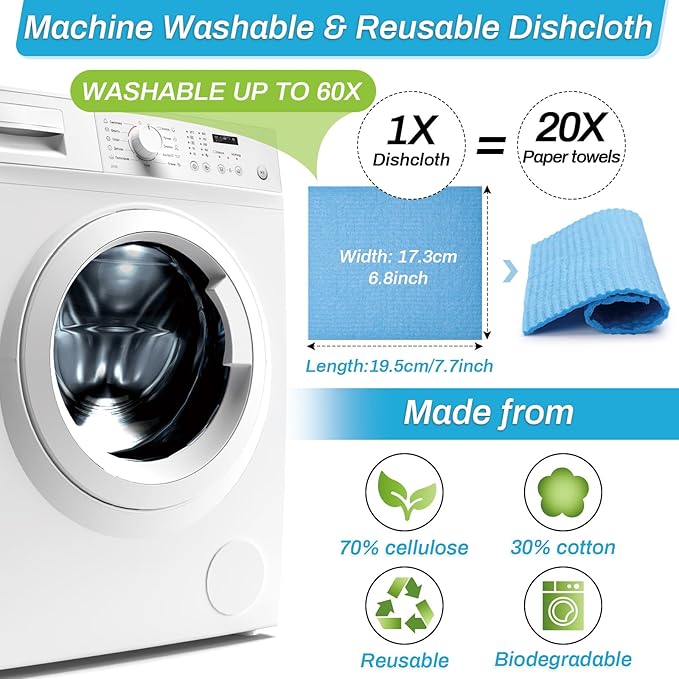 Lucomb 11 Pack Swedish Dish Cloths for Kitchen, Highly Absorbent Reusable Dishcloth Towels Cellulose Sponge Kitchen Rags for Drying Dishes Wiping Surfaces, Dishwasher Safe
