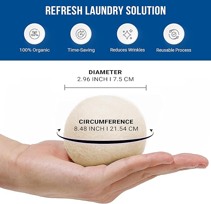 Quality Wool Dryer Balls - 4 XL Pack - 1000+ Loads - Pure Organic Wool - Reusable Natural Fabric Softener Perfect with Essential Oils, Reduce Clothing Static and Wrinkles
