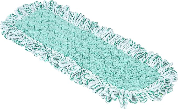 Restaurantware-Clean Tek Professional Dry Sweeping Mop Pad, 1 Dust Pad with Fringe - Mop Frame and Handle Sold Separately, Hook & Loop System, Green Microfiber Reusable Mop Pad, Zig Zag Pattern