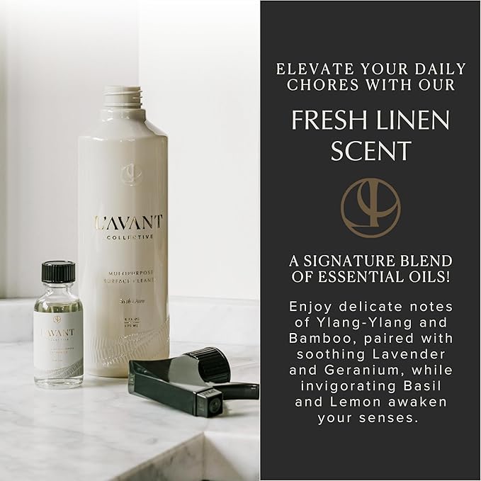 L’AVANT Collective All Purpose Cleaner Spray – Natural Cleaning Spray for Kitchens, Counters, and Bathrooms – Vegan, Organic, Plant-Based Multipurpose Surface Cleaner with Refreshing Fresh Linen Scent