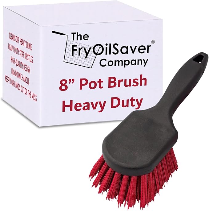 8" Pot & Dish Cleaning Brush, Dish Scrubber with Stiff Bristle Brush for Kitchen Cleaning Tough Stain, Dishes, Pots, Pan, Sink, Stove, Grill Scrubber for Home, Busy Restaurant by FryOilSaver Co. 90048