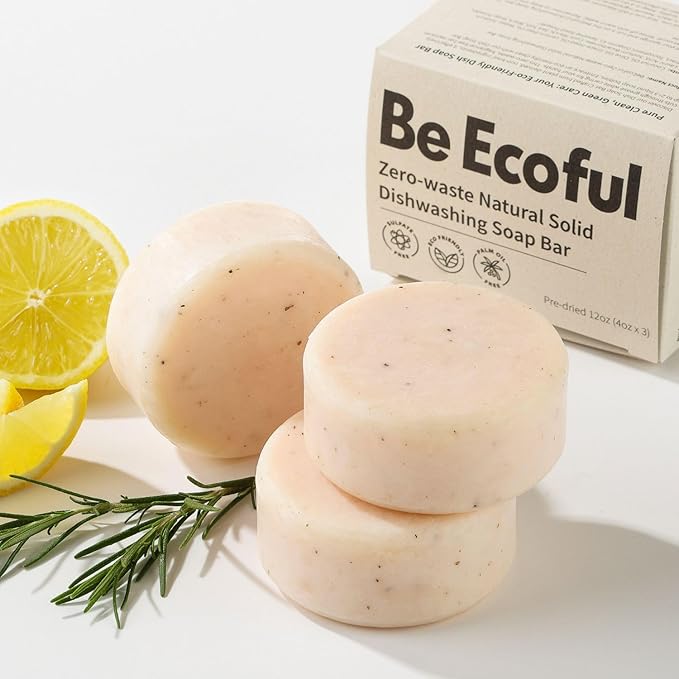 BeEcoful Zero Waste Natural Dish Soap Bar (Pack of 3) - Vegan Dishwashing Block, Eco-friendly with Plastic-Free Packaging, Sustainable Organic Ingredients