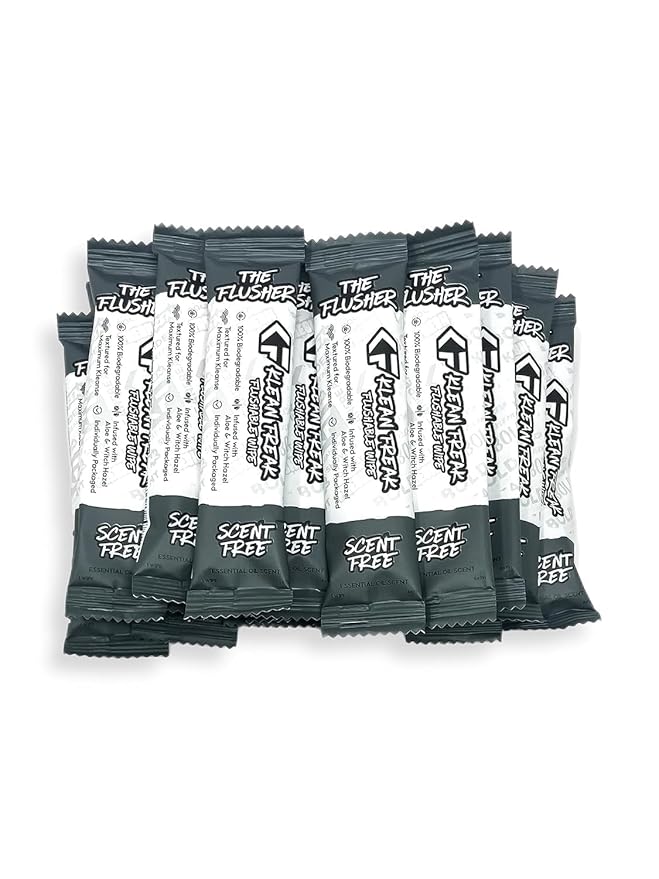 THE KLEAN FREAK FLUSHER - Flushable Wipes For Adults & Kids Unscented/Scented - 100% BIODEGRADABLE Individual Wrapped Travel WET Wipe for Toilet - Soothing Aloe & Witch Hazel - Alcohol Free 20 Pack