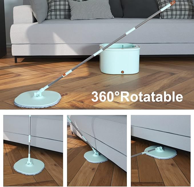 MOLACHI Flat Floor Mop and Bucket System Set with Wringer, Self Wringing Microfiber Spin Mops Bucket for Hardwood, Laminate, Tile, Floor Cleaning, Separate Dirty Water, Wet and Dry Use, Bright Green