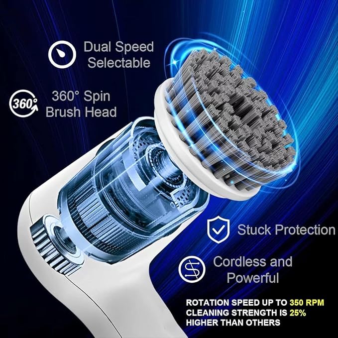 Electric Spin Scrubber - Shower Scrubber,Bathroom Scrubber Electric,for Cleaning Tub, Floor, Tile, Window, Sink, Kitchen Cleaning with 6 Electric Cleaning Brush Head (6)