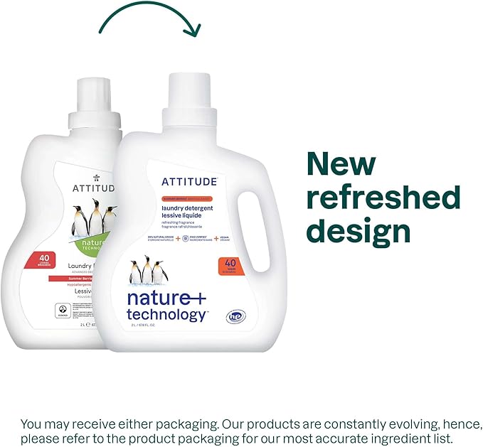 ATTITUDE Liquid Laundry Detergent, EWG Verified Laundry Soap, HE Compatible, Vegan and Plant Based Products, Cruelty-Free, Summer Berries, 40 Loads, 67.6 Fl Oz