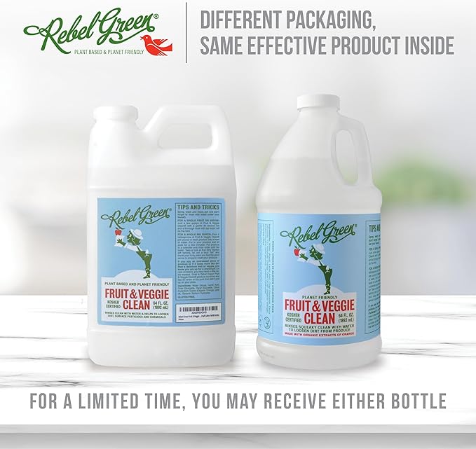 Rebel Green Fruit & Veggie Wash - Natural Produce Wash - Plant-Based Vegetable Wash - Fruit and Vegetable Wash with No Aftertaste - Sustainable Food Wash - (Half Gallon Refill Bottle)