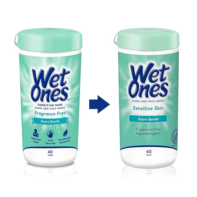 Wet Ones Hand and Face Wipes, Sensitive Skin Wipes | Unscented Wipes, Hand and Face Wipes Sensitive Skin, Wet Ones Sensitive Skin Wipes, 40 ct. Canister (6 pack)
