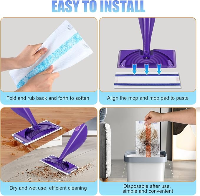 60 Pack Disposable Mop Pad Refills Compatible with Swiffer Wet Jet, Thick Wet Replacement Pads for Swiffer 10-12in Spray Mops,Deep Cleaning and Absorbent