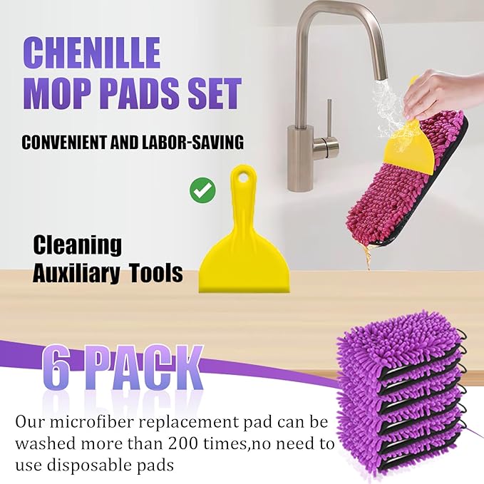 6 Pack Reusable Mop Replacement Pads Compatible with Swiffer Wet Jet Spray Mop, Microfiber Wet Jet Refills for Swiffer 10-12 inch Pads for Dry Wet Mopping Cloths