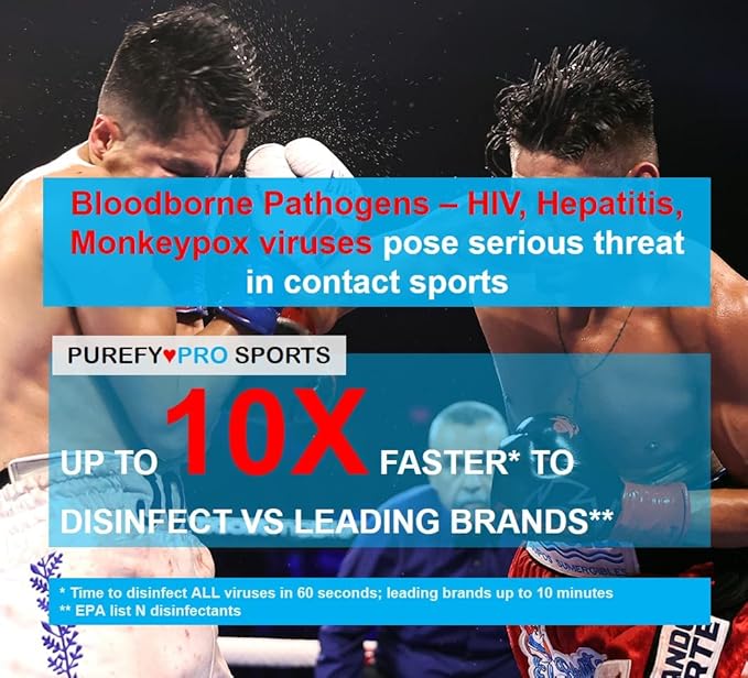 Purefypro Sports Equipment Disinfectant Spray - (4oz, 2pk) Kills 99.9999% MRSA, HIV, Athlete Foot Fungus, Virus and Fungi. No Rinse, No Residue. Sports Pads, Yoga Mats, Shoes, Boxing Gloves Euipment