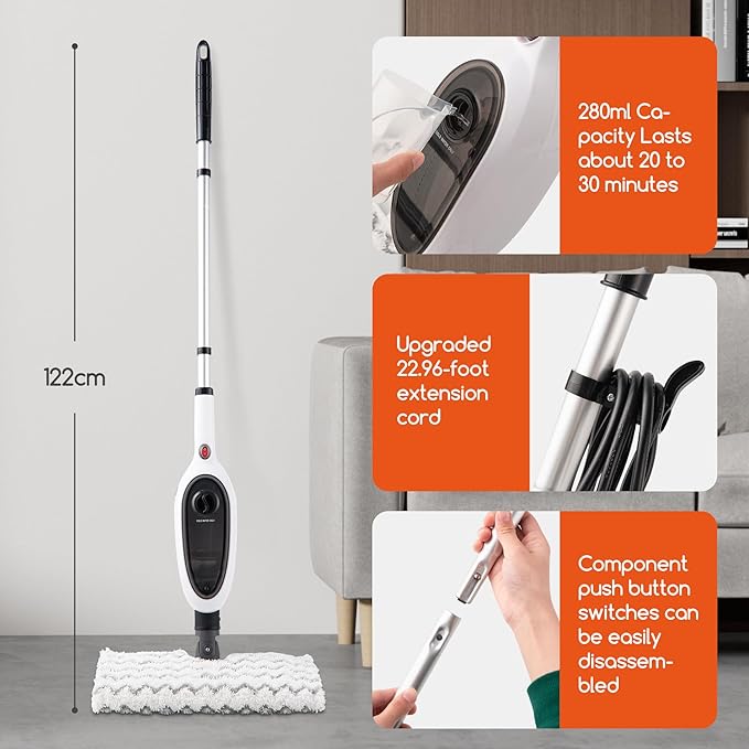 Steam Mops for Floor Cleaning, Unique Double-Sided Flip Design, 15 Seconds Fast Heating๏ผ10-in-1 Steam Cleaner for Kitchen, Living Room Wood Floor Tile Cleaning