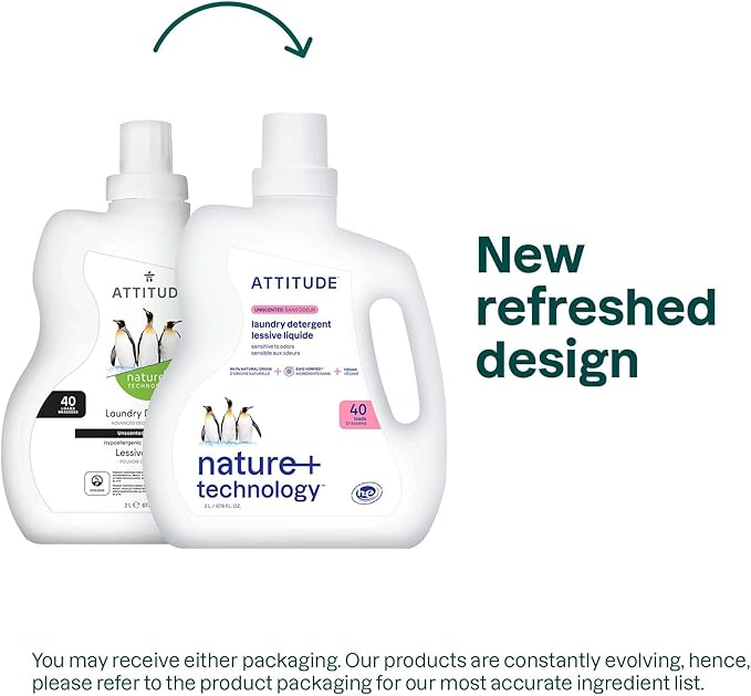 ATTITUDE Liquid Laundry Detergent, EWG Verified Laundry Soap, HE Compatible, Vegan and Plant Based Products, Cruelty-Free, Unscented, 40 Loads, 67.6 Fl Oz