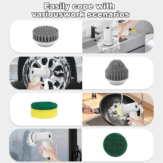 Electric Spin Scrubber with 5 Brush Heads,Cordless Power Scrubber for Arthritis and Seniors Cleaning Kitchen Bathroom Floor Stove with 2 Adjustable Speeds Type-C Charger&Long Last Battery (White-1)