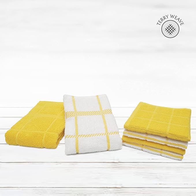 100% Cotton Kitchen Towels and dishcloths Sets, Super Soft & Absorbent, Dish Cloths for Washing Dishes, Dish Towel for Kitchen, 2 Yellow Dish Towels and 4 Yellow Dish Cloths