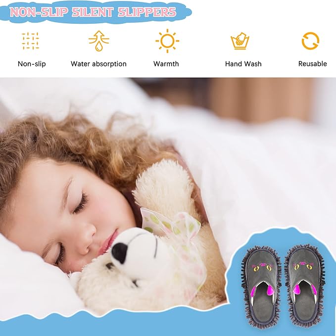 Warm Microfiber Slippers Floor Dust Dirt Hair Mop Slippers Shoes Anti-slip Moccasin Bedroom Home (Dark gray)