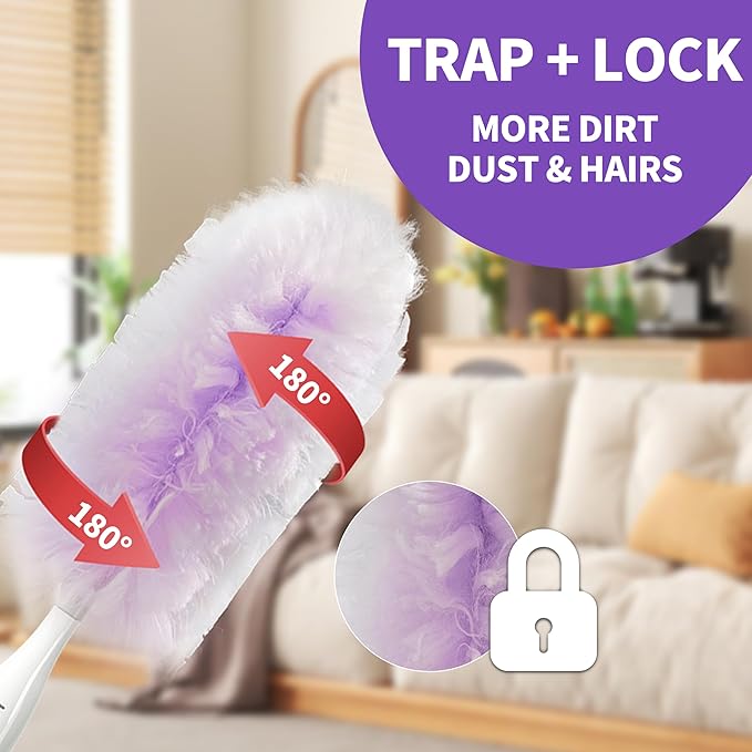 Microfibre dust Cleaner Set, Unscented Disposable Dusters for Cleaning, Contain 1 Handle and 3 Replacement Pads Refills
