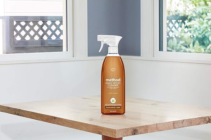Method Daily Hardwood Cleaner, Almond, Plant-Based Formula That Cleans Shelves, Tables and Other Wooden Surfaces While Removing Dust & Grime, 28 Fl Oz, (Pack of 4)