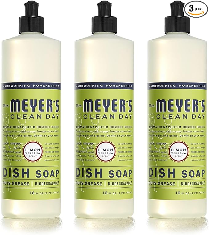 MRS. MEYER'S CLEAN DAY Dish Soap Lemon Verbena, 16 Fl. Oz. (Pack of 3)