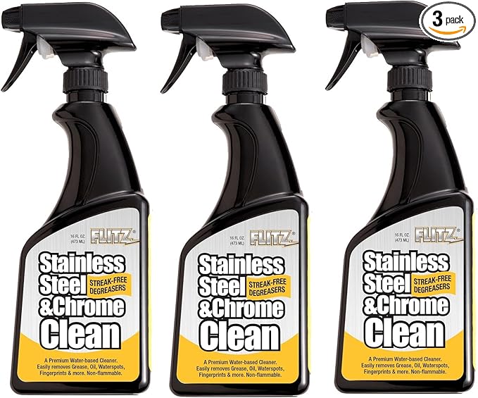 Flitz Stainless Steel Cleaner and Polish For Appliances, Streak Free Shine for Refrigerators, Dishwashers, Sinks, BBQ Grills, Ovens and More, 16 oz, 3 Pack