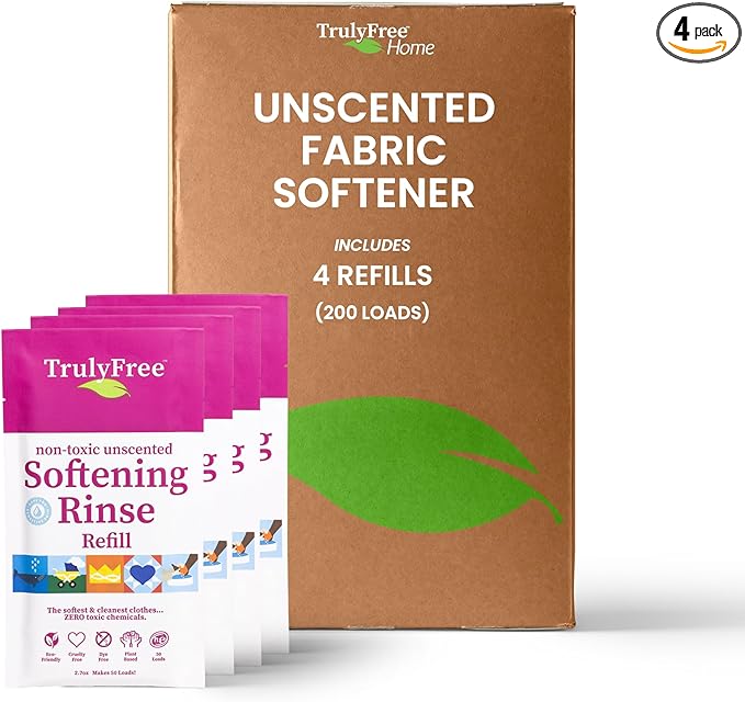 Fabric Softening Conditioner for Clothes| Safe for Babies & Kids with Sensitive Skin | Plant-Based | Include 1 Refillable 50oz Bottle with Measuring Cap| Unscented Rinse(200 Loads)
