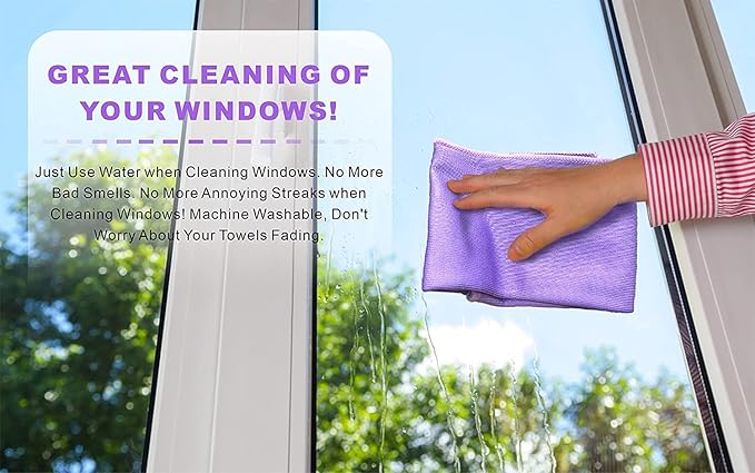 Longmann Window Cleaning Cloth, Glass Cloth, Cleaning Cloth, Streaks Schatches Free (Purple 2 Pack)