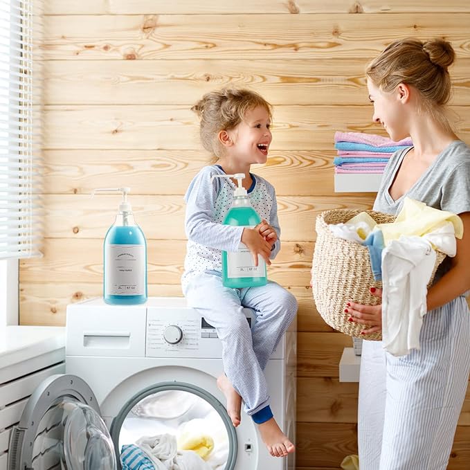 Liquid Laundry Detergent Dispenser for Laundry Room, 70.5oz Laundry Detergent Storage Container, Laundry Dispenser for Liquid Detergent, Includes Pumps, Labels and Wooden Organizer Box,2 Pack