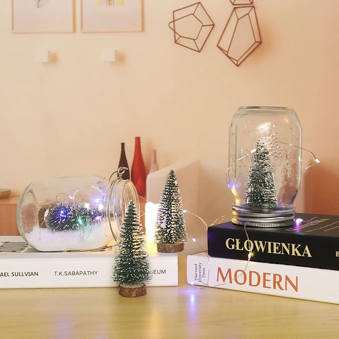 10PCS 4inch Mini Snow Frost Trees Mini Christmas Tree Plastic Winter Snow Ornaments Tabletop Trees for Holiday Party DIY Room Decor Home Table Top Christmas Decoration (Green)