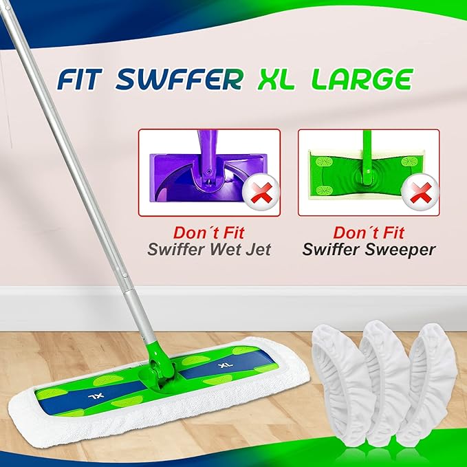 XL Wet Pads Refills for Swiffer XL Sweeper: Cotton Extra Large Reusable & Washable Microfiber Dry Sweeping Cloths Mop Pad Wet Mopping Cloth for Hardwood Floor Cleaning - 3 Pack