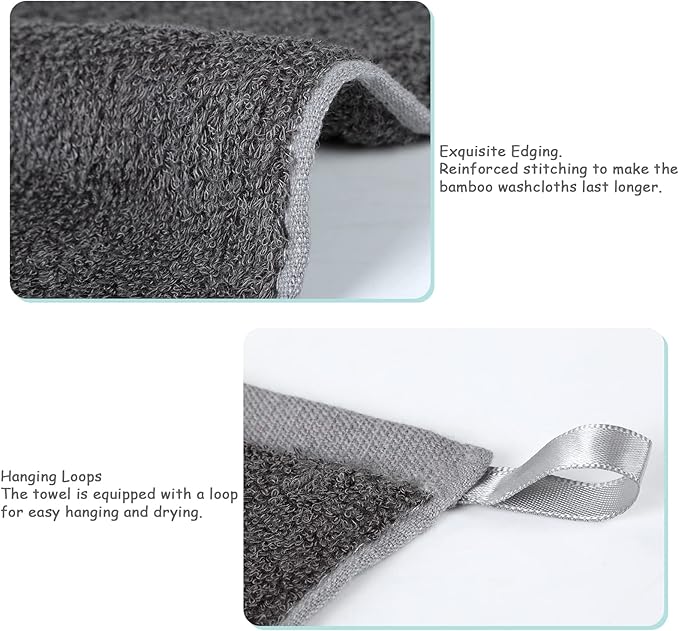 Yoofoss Luxury Washcloths Towel Set 10 Pack Baby Wash Cloth for Bathroom-Hotel-Spa-Kitchen Multi-Purpose Fingertip Towels and Face Cloths 10'' x 10'' - Dark Grey