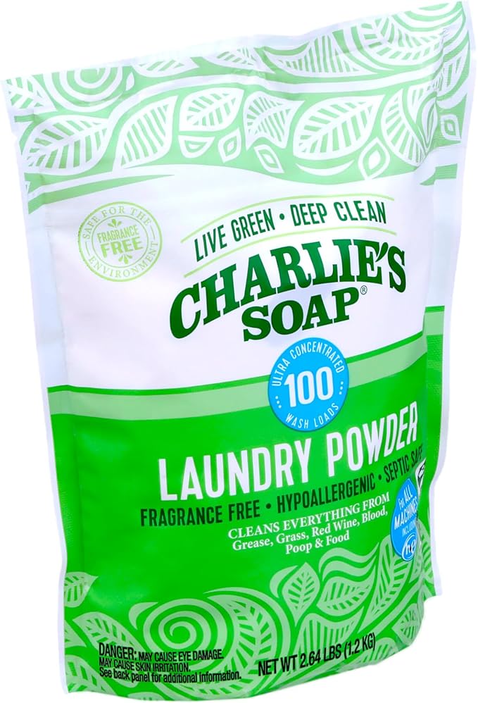 Charlie's Soap Laundry Powder (100 Loads, 2 Pack) Hypoallergenic Deep Cleaning Washing Detergent – Eco-Friendly, Safe, and Effective