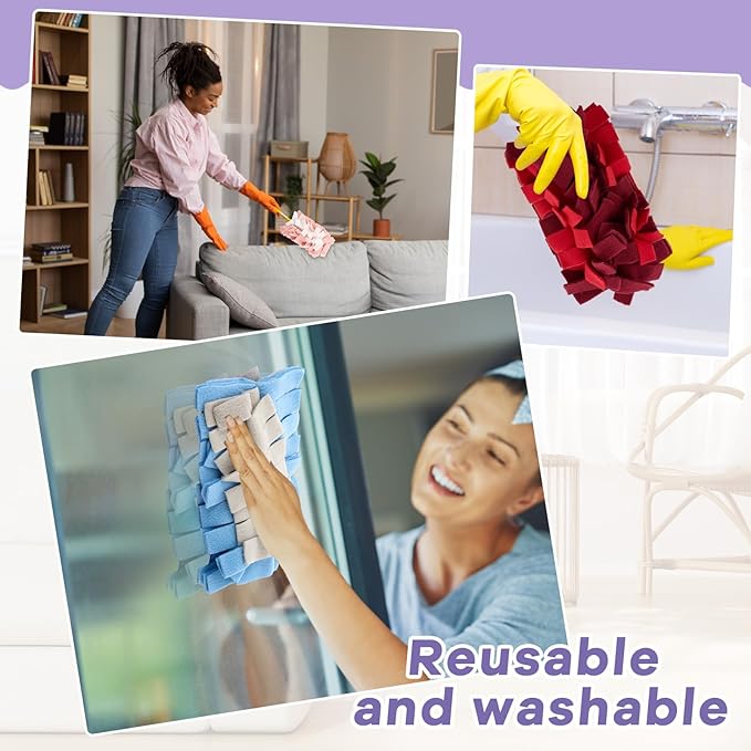 Zubebe 12 Pcs Heavy Duty Duster Refill Reusable Fleece Duster Refills Multi Surface Washable Cleaning Pads for Home, Blinds, Fans, Corners, Furniture (Colorful)