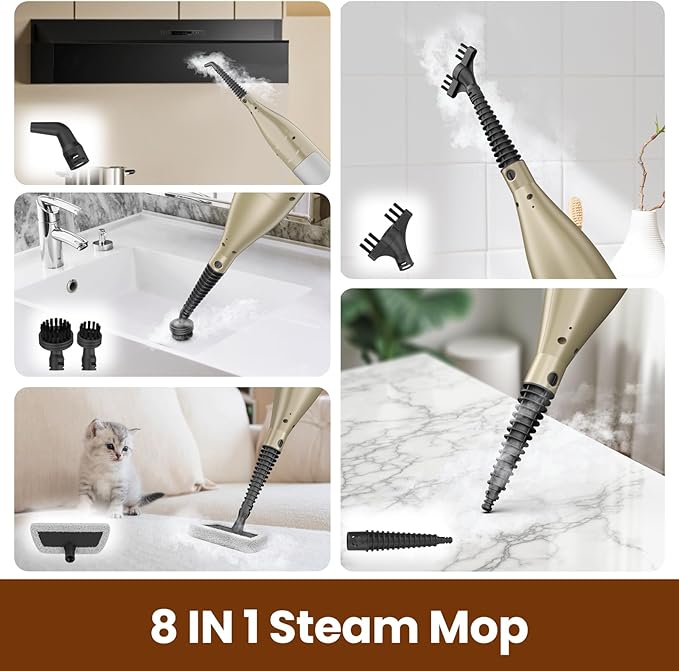 DEVOAC VM6 Scrubbing Steam Mop with Rotating Mop Pads, 10 in 1 Steam Mop, Lightweight Spin Mop & 3 Steam Modes for Hard Floor Laminate Marble Floors