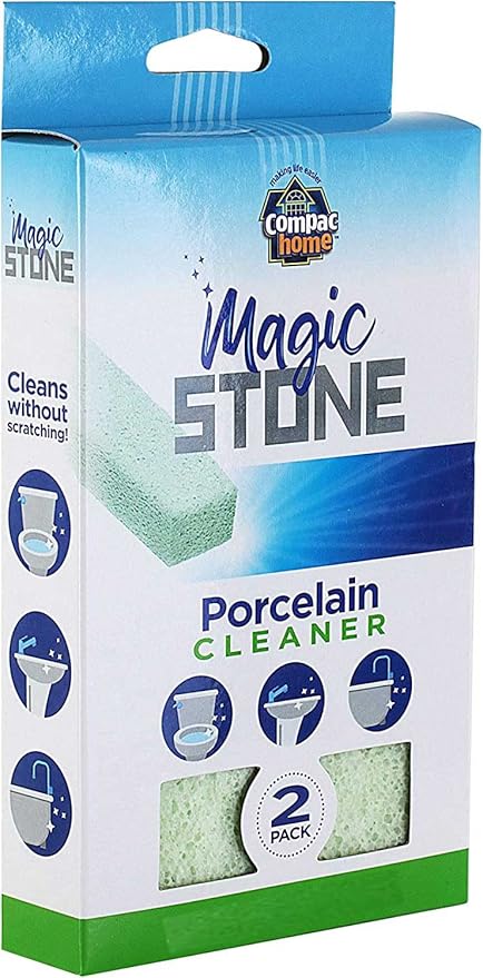 COMPAC HOME Magic-Stone Porcelain Cleaner, Green Product, Made from Recycled Glass, Scouring Stick Toilet Cleaner, Removes Stubborn Lime Stains from Porcelain or Bathroom Fixtures, 2 Count