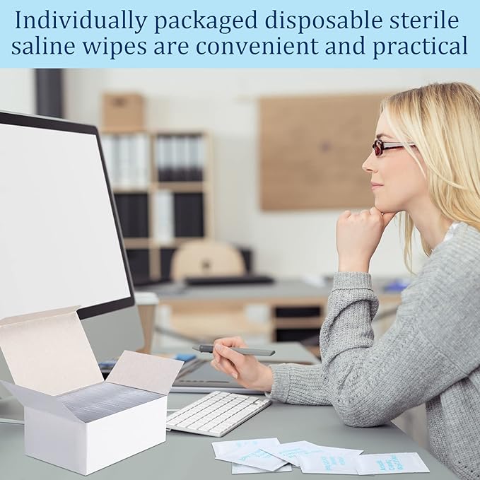 Treela 150 Pcs Sterile Saline Wipes Antiseptic Cleansing Individually Wrapped Travel Wet Wipes Unscented Cleansing Face Eye Wound Aftercare Swabs for Adult Travel Individual Packet