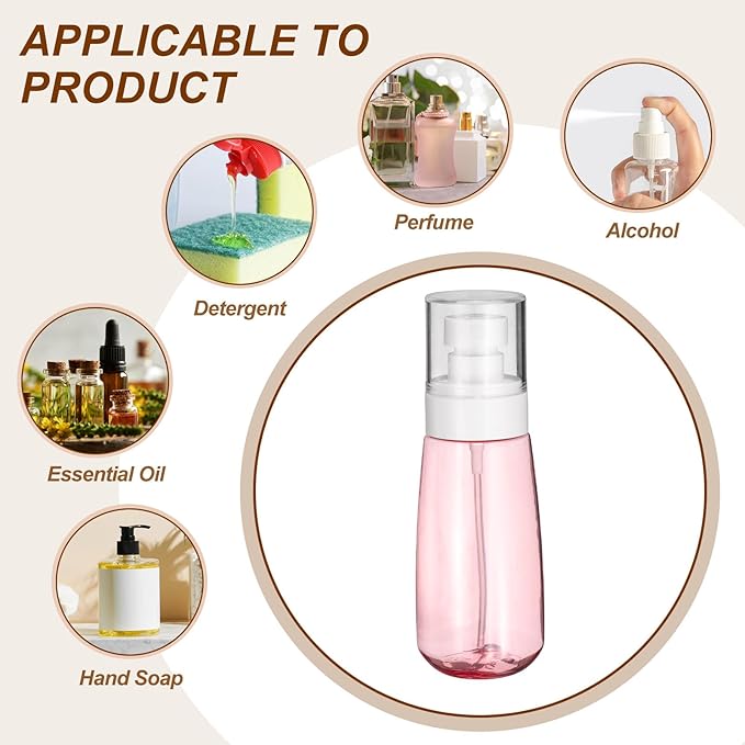 uxcell 6Pcs Small Spray Bottles, 100ml/3.4 oz Travel Size Spray Bottle Fine Mist Empty Refillable Travel Containers with Labels for Perfume Cosmetic Essential Oil (Pink/Clear)