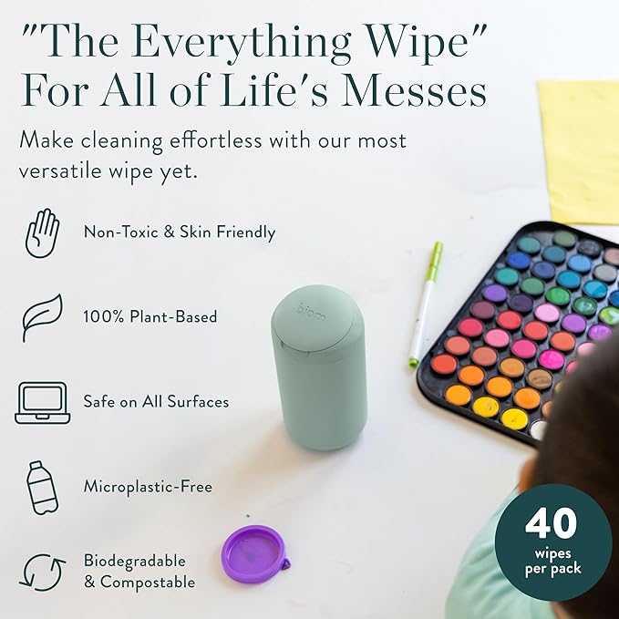Mini Dispenser + All-Purpose Wipes Starter Kit - Non-Toxic Grapefruit Scented Everything Cleaning Wipes | Biodegradable Plant-Based Surface Cleaner | All Natural Kid & Pet Friendly (Citrine)