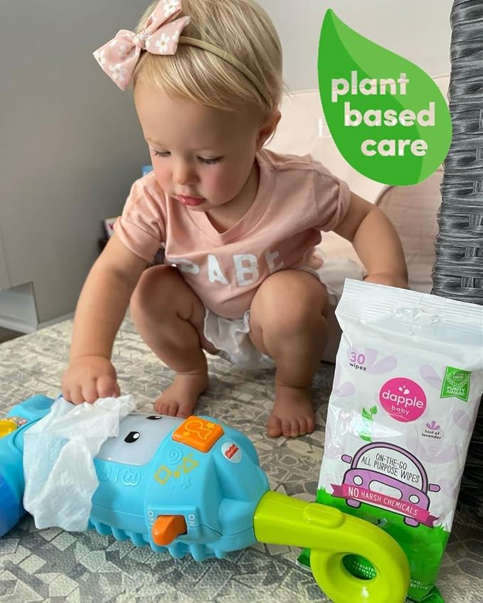 Dapple Baby All Purpose Cleaning Spray, Hypoallergenic for Toys, High Chairs, Swings, Counters, Powered by Plants, 1 Pump Included, Fragrance Free, 16.9 Fl Oz (Pack of 2) + 30 Count Wipes