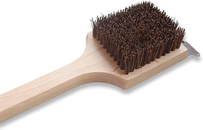 Deluxe Large Wood BBQ Brush Palmyra Bristles (Safe-Contains No Metal Bristles), Beige