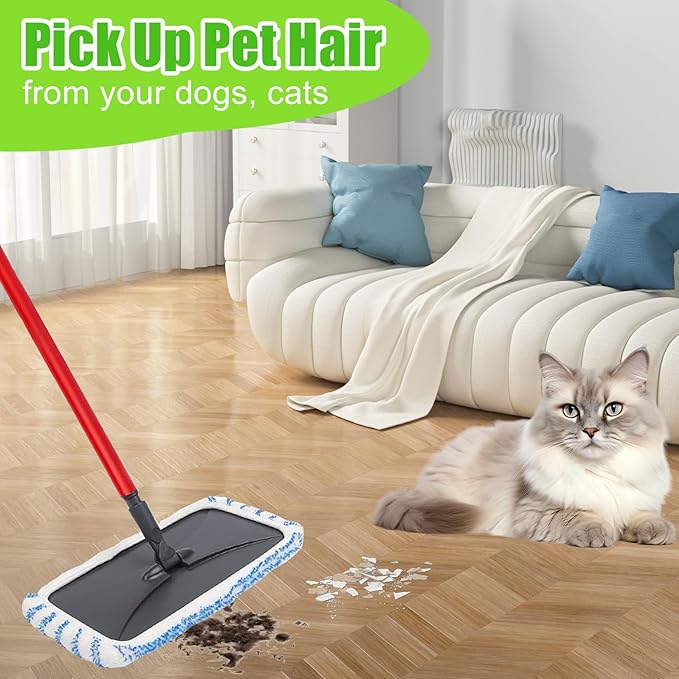 Reusable Microfiber Mop Pads Compatible with O Cedar Mop, 2 Pack Mop Head Replacement Pads for Dry & Wet Use, Washable Flat Dust Mop Refills for Hardwood Floor Cleaning, 15x8 Inch