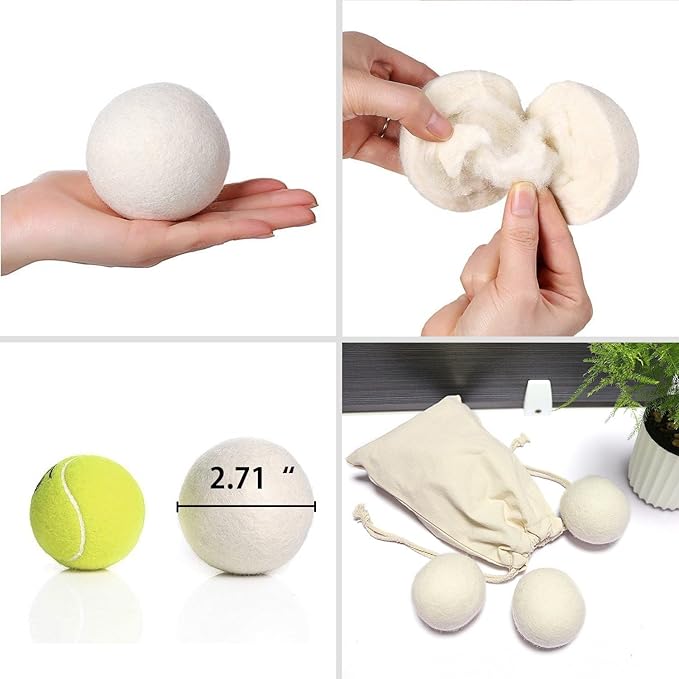 100% New Zealand Wool Dryer Balls XL Size – 12 Pack, Organic & Chemical-Free Fabric Softener, Baby Safe & Hypoallergenic, Reduces Static, Wrinkles & Drying Time, Reusable for 1000+ Loads
