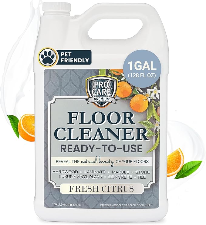 Floor Cleaner (Made in USA) | Tile, Stone, Laminate, Vinyl & Natural Wood Floor Cleaner for Mopping, Household Supplies, Cleaning Solution with Citrus Aroma - 1 Gal (128 Fl Oz)