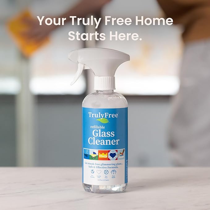 Natural Glass Cleaner Spray- Removes Dirt & Debris for Sparkling Clean Windows & Glass Surfaces at Home, Office & Garage, Includes: 1 Refillable Empty Bottle (16oz) & 2 Refills (3oz ea)