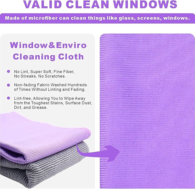 Longmann Window Cleaning Cloth, Glass Cloth, Cleaning Cloth, Streaks Schatches Free (Purple 2 Pack, Grey 2 Pack)