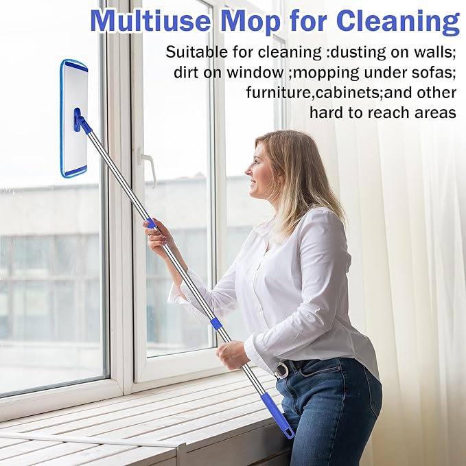 Uiifan 2 Set 18" Microfiber Mop Floor Cleaning Mop Flat Mop with Extendable Handle and Reusable Washable Mop Pads for Hardwood Floors Laminate Commercial Mop Bulk Wet and Dust Mop