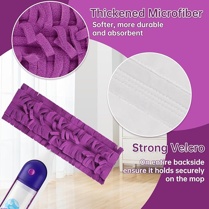 LOVECO 8 Pack Mop Refills Pads Compatible for Swiffer PowerMop Multi-Surface Mop and PowerMop Wood Mop Pads Refill, Washable & Reusable Replacement Mopping Pads (Purple)