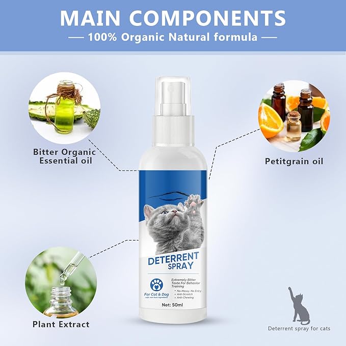 Cat Deterrent Spray,Cat Scratch Furniture Protector, Natural&Effective for Pet Behavior Training, Indoor and Outdoor Use