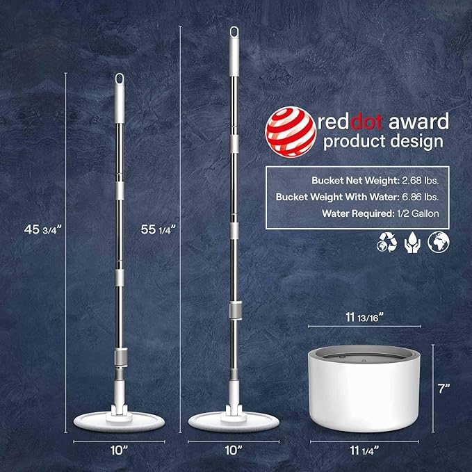 Innowellclean Spin Mop and Bucket Set with Self-Cleaning, Dry, Wet 3-In-1 Water Filtration System | Microfiber Mop for Floor Cleaning - Home & Kitchen Hardwood, Laminate, Tile (5 Pads & Triangle Head)
